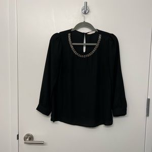 Black Top with Beaded Neckline